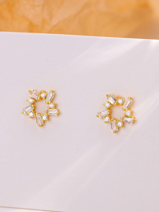 ES2340 [Gold] 925 Sterling Silver Cubic Zirconia Flower Minimalist Stud Earring